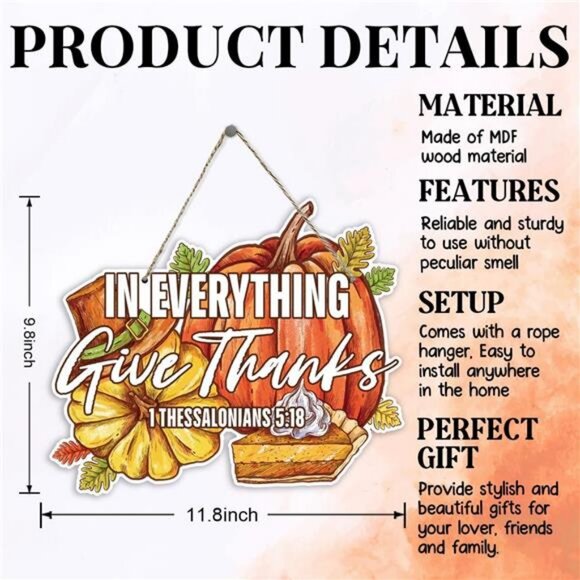 Thanksgiving Door Sign Decor, Scripture Wall Art, Christian Wood Signs, Autumn - Picture 3 of 7